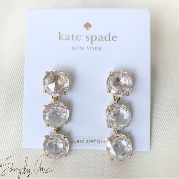 New Kate Spade Cubic Zirconia Gold Tone Earrings - Picture 3 of 4